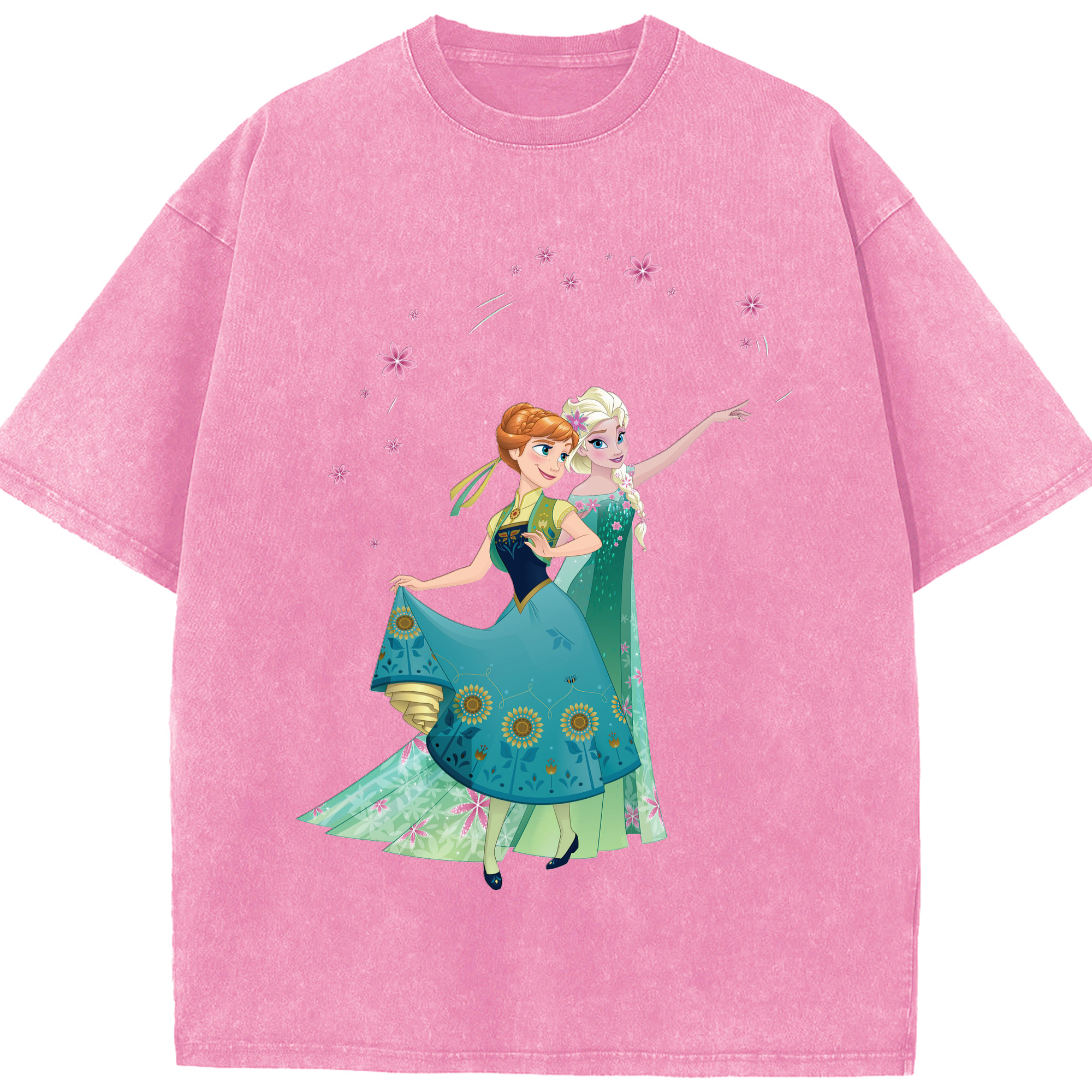 （画像用） アナと雪の女王 アンナ エルサ Frozen Anna Elsa 綿100% ヴィンテージ風 半袖Tシャツ（フロントプリント）